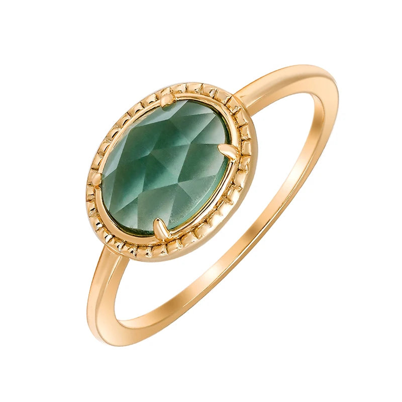 2023 New Fashion Personalized Gem Green Crystal Ring S925 Silver Plated 14K Gold Jewelry Wholesale Customization