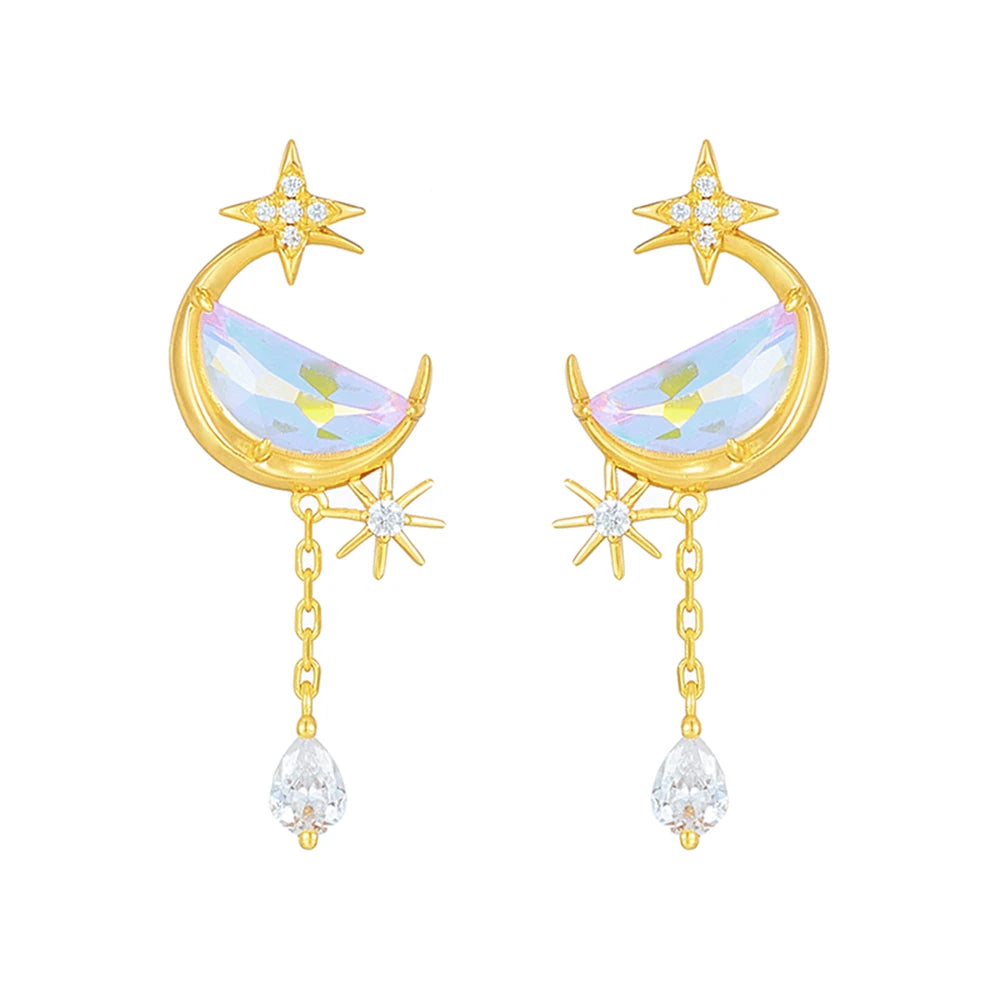 Round Quartz Semi Circle Star Hollow Earrings
