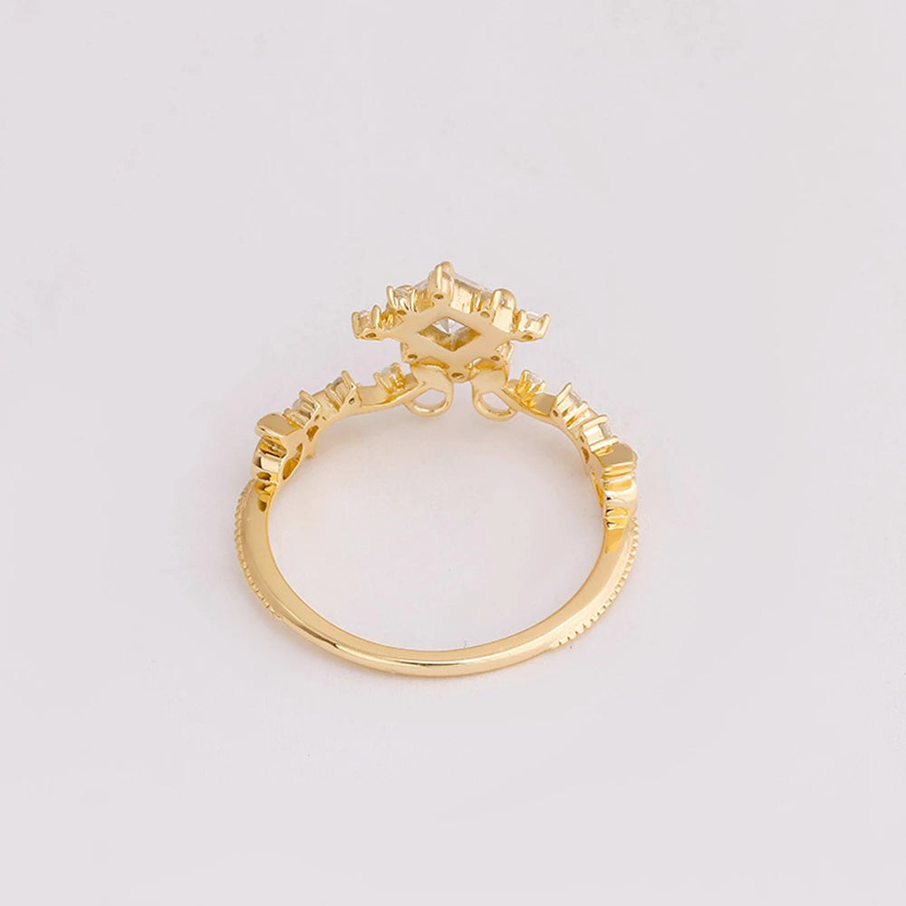 Emotional Factory 925 Sterling Silver 14K Gold Plated Vines Geometric Cube Stat Cz Zircon Ring