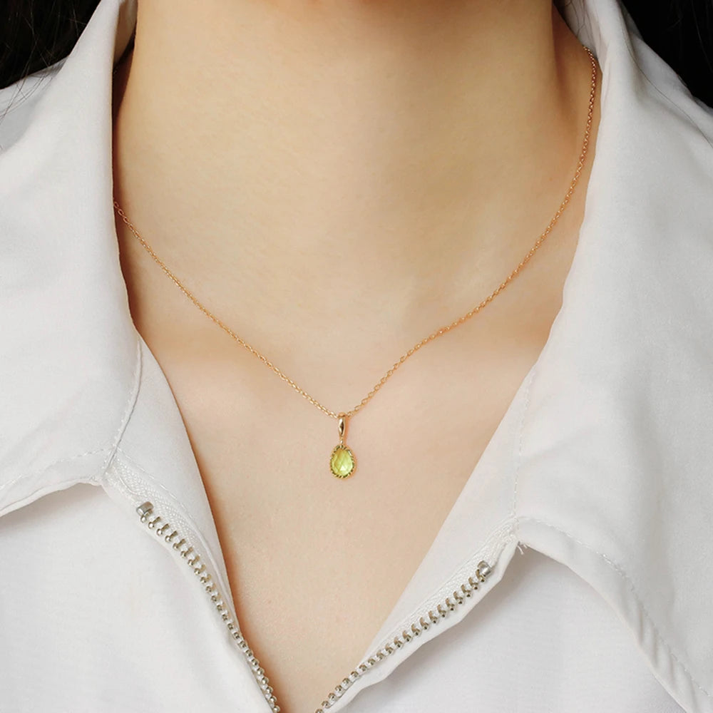 Gemstone Vintage Minimalist Drop Green Peridot Pendant Necklace