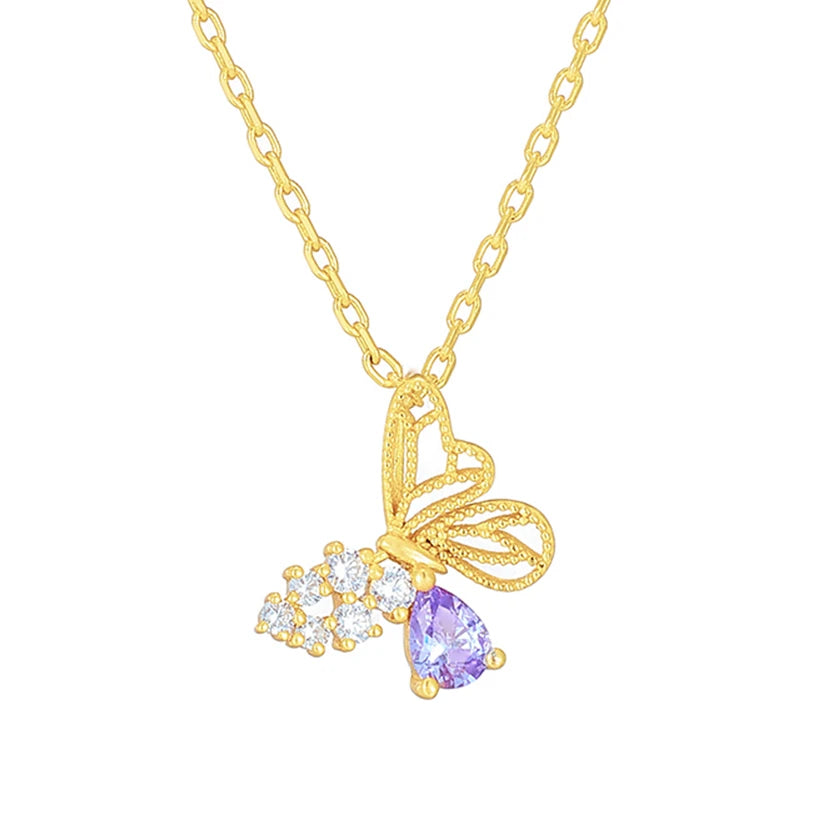 Gemstones Animals Blue Zircon Butterfly Red Corundum Stone Necklace