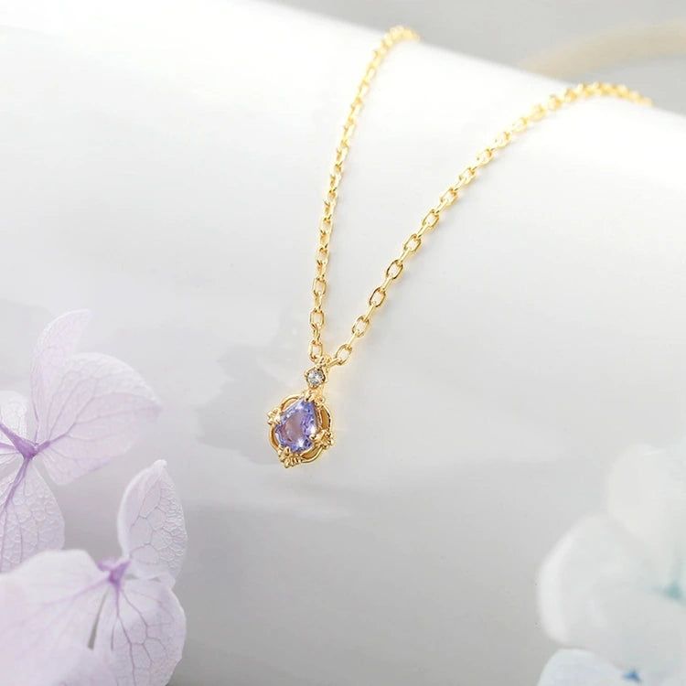 Emotional Factory 925 Sterling Silver 14K Gold Plated Gemstones Classic Water Drop Shape Geometry Zircon Tanzanite Necklace