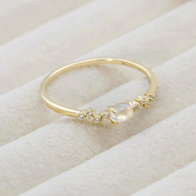 Emotional Factory 925 Sterling Silver 14K Gold Plated Gemstones Egg-Shaped Zircon Natural Blue Moonstone Ring