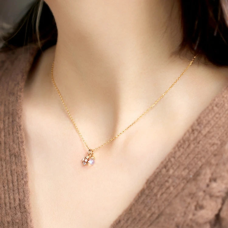 Gemstone White Flow Glass Green Light Champagne Zircon Blue Spinel 8 Pointed Star Pearl Double Pendant Necklace