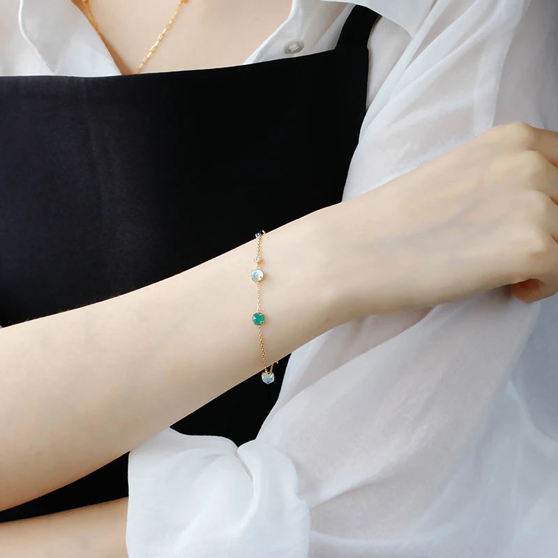 Joyeria Pulsera Plata Blue Colored Treasure Candy Bracelet  925 Sterling Silver 14K Gold Plated Bracelet for Women