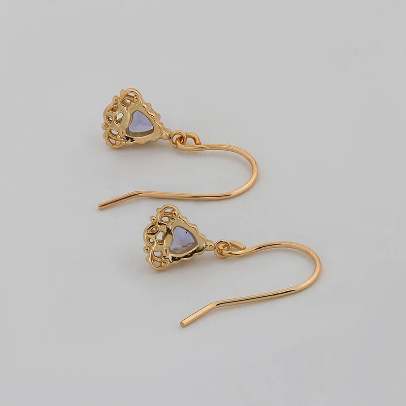 Chic S925 Sterling Silver 14K Gold Plated Earrings with Tanzanite CZ Zircon Fine Jewelry