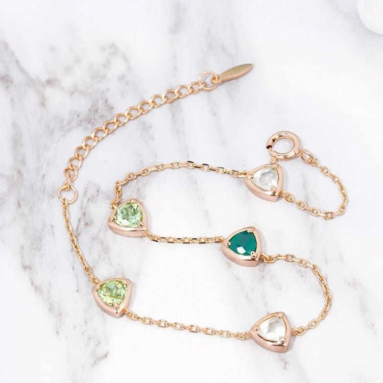 Pulseras De Piedras Naturales 925 Sterling Silver 1Gold Plated Gemstone Grape Natural Green Stone Peridot Chrysoprase Bracelet