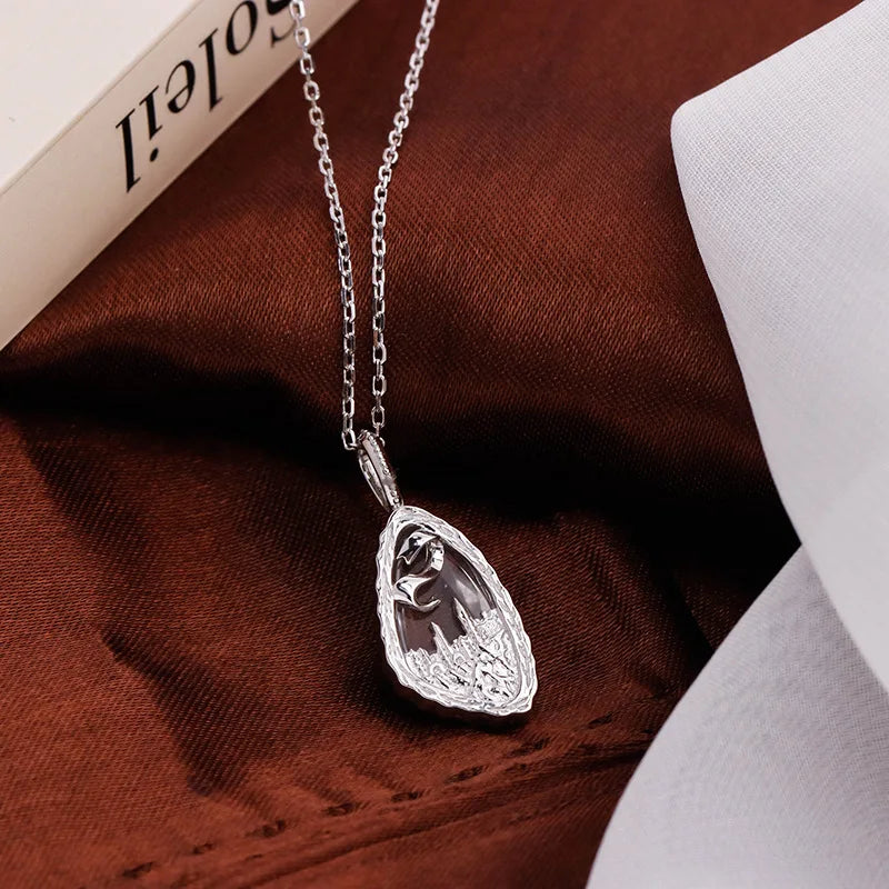 Niche French Style Design Romantic Dream Castle S925Silver White Crystal Pendant