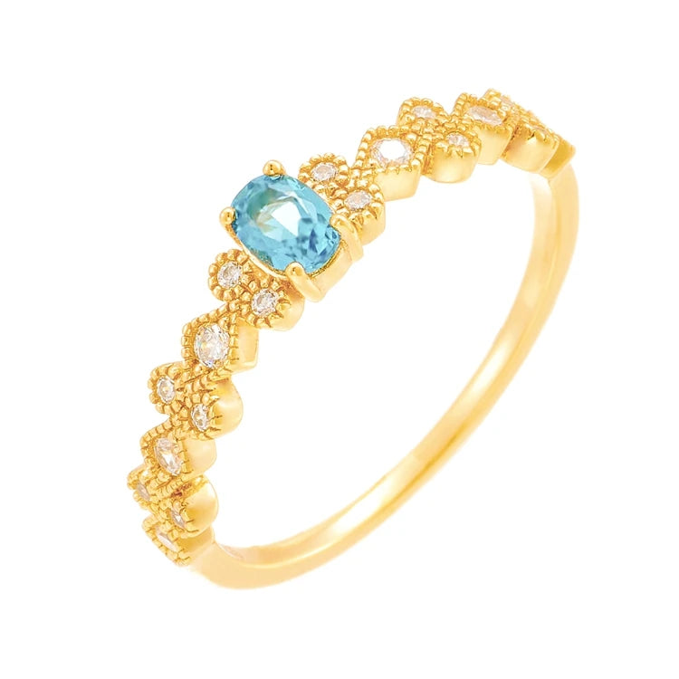 Emotional Factory 925 Sterling Silver 14K Gold Plated Gemstones Light Luxury Niche Rings Star Blue Topaz Ring