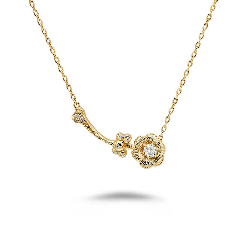 Emotional  925 Sterling Silver 14K Gold Plated Gemstone Moissanite Diamond Designs Flower Temperament Cubic Lotus Necklace