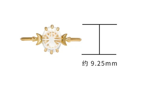 925 Sterling Silver 14K Gold Plated Gemstone Moon Star Starlight Rock Crystal White Crystal Ring