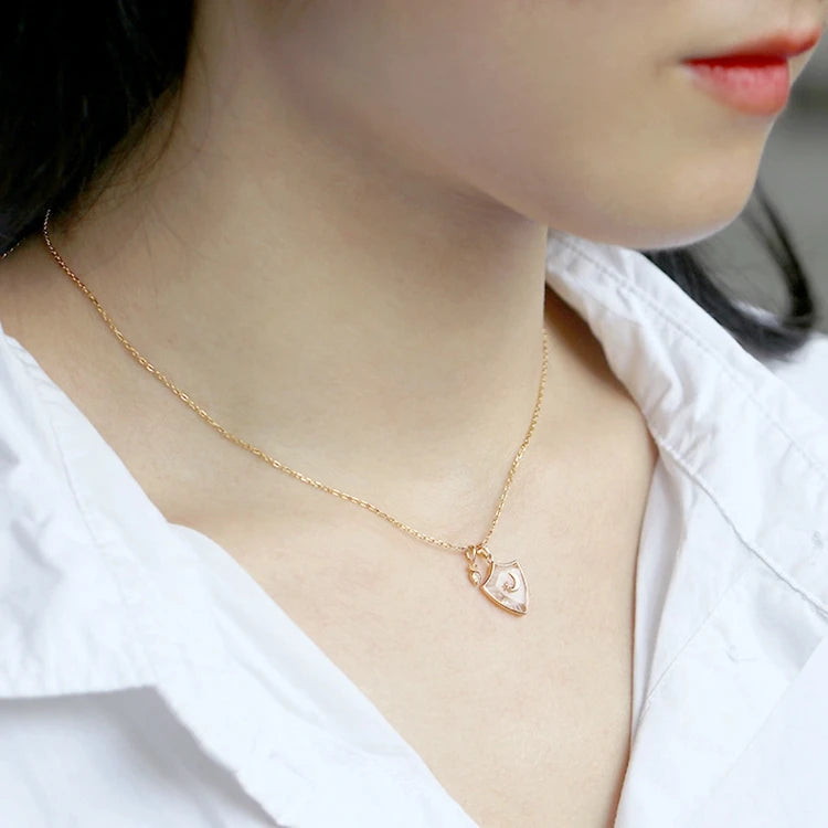 925 Sterling Silver 14K Gold Plated Gemstone Shield Rock Crystal Moon Necklace