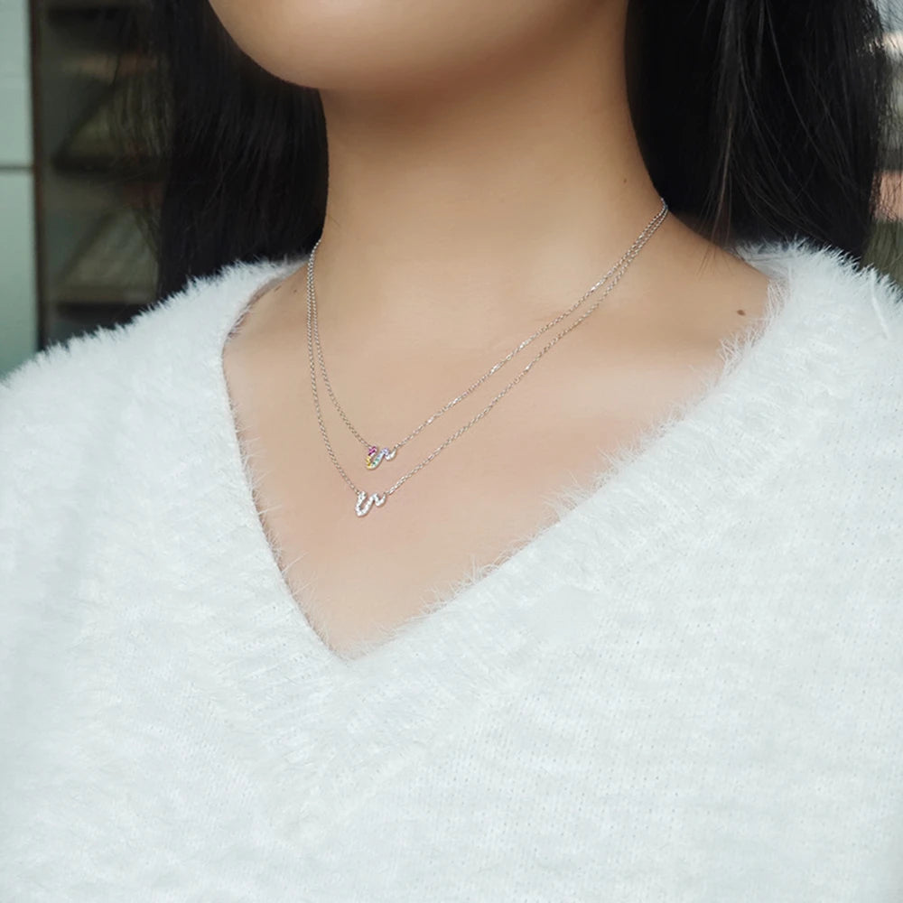 Emotional Factory 925 Sterling Silver 14K Gold Plated Gemstone Rainbow Stone Small Cute Snake Zircon Necklace