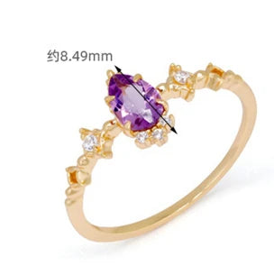 Gemstone Anel Feminino Emotional Factory 925 Sterling Silver 14K Gold Plated First Snow Ice Crystals Amethyst Thin Circle Ring
