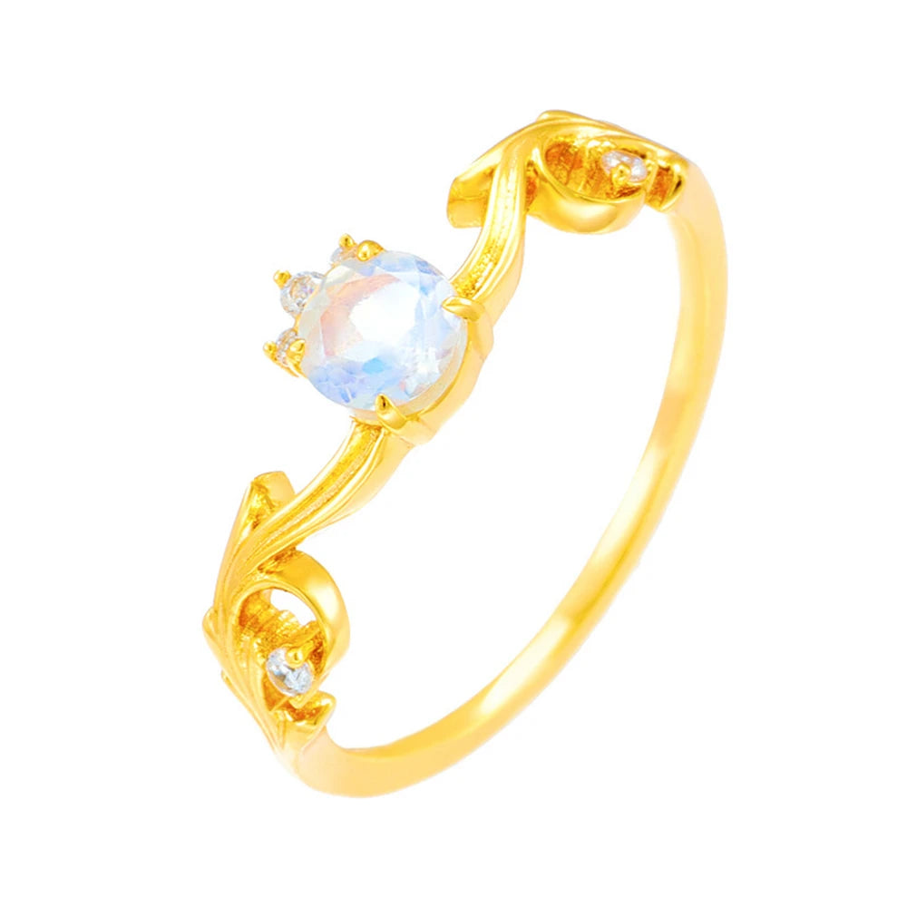 Emotional Factory 925 Sterling Silver 14K Gold Plated Gem Stone Gemstone Flying Crown Design Moonstone Ring