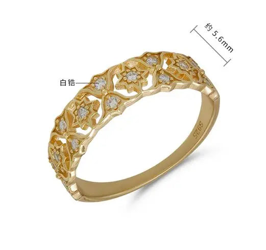 Emotional Factory 925 Sterling Silver 14K Gold Plated Gemstone Celestial Lace Hollow Pattern Zircon  Ring
