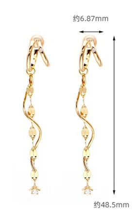 925 Sterling Sil925 Sterling Silver 14K Gold Plated Zircon Screw Detachable New Tassel Ear Clip Earrings