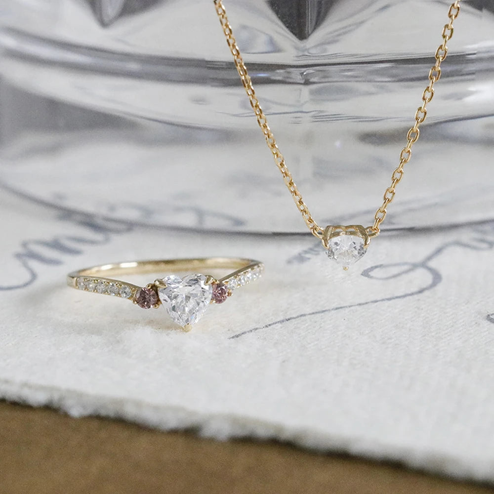 Emotional Factory 925 Sterling Silver 14K Gold Plated Gemstone Simple Single Stone Geometric Heart High Carbon Diamonds Ring