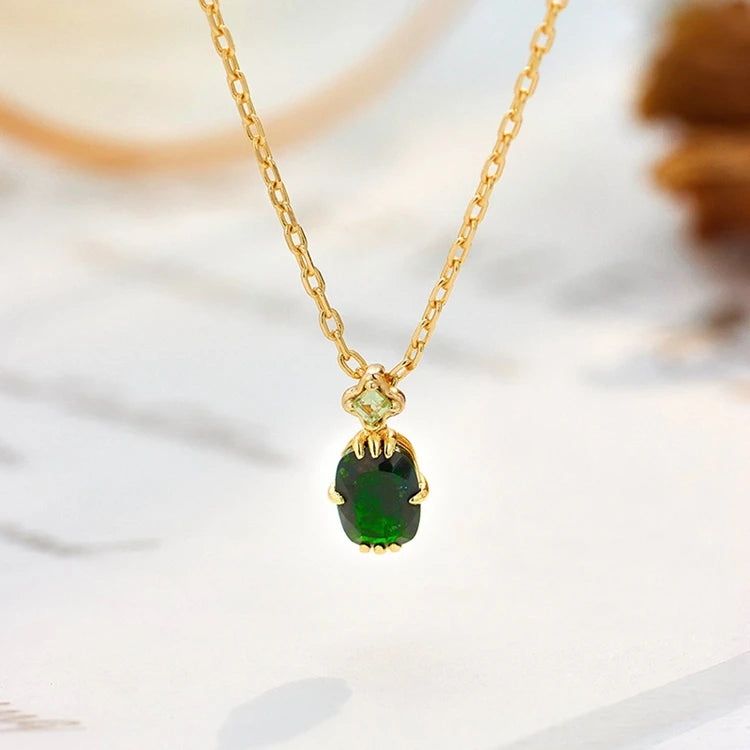 Emotional 925 Sterling Silver 14K Gold Plated Gemstones Natural Vintage Charm Floral Pattern Green Aventurine Peridot Necklace