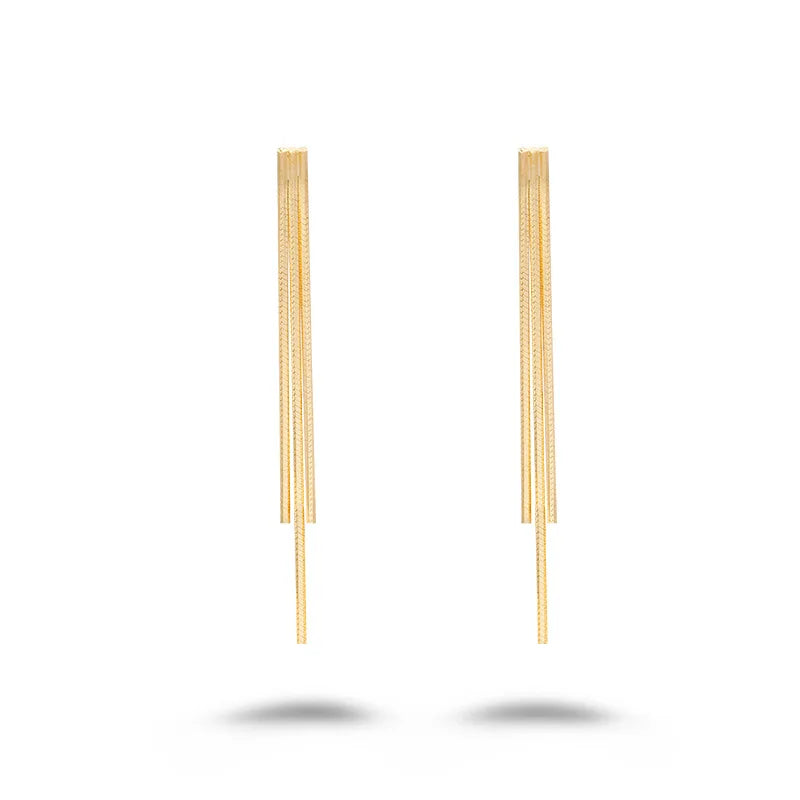 Emotional Factory 925 Sterling Silver 14K Gold Plated  Light Luxury Tassel Long Snake Bone Chain Stud Earrings