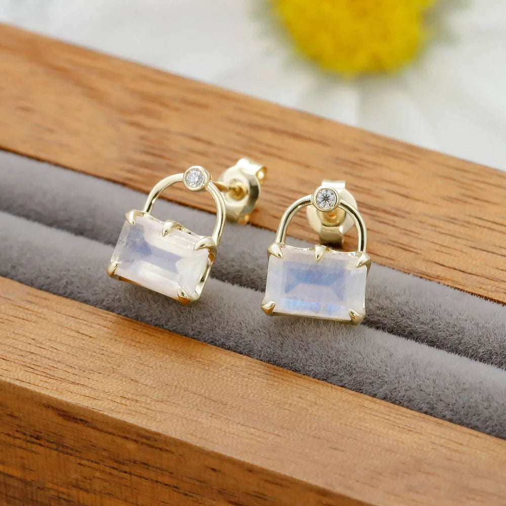 925 Sterling Silver 14K Gold Plated Gemstone Cute Bag Clouds Moissanite Moonstone Earrings