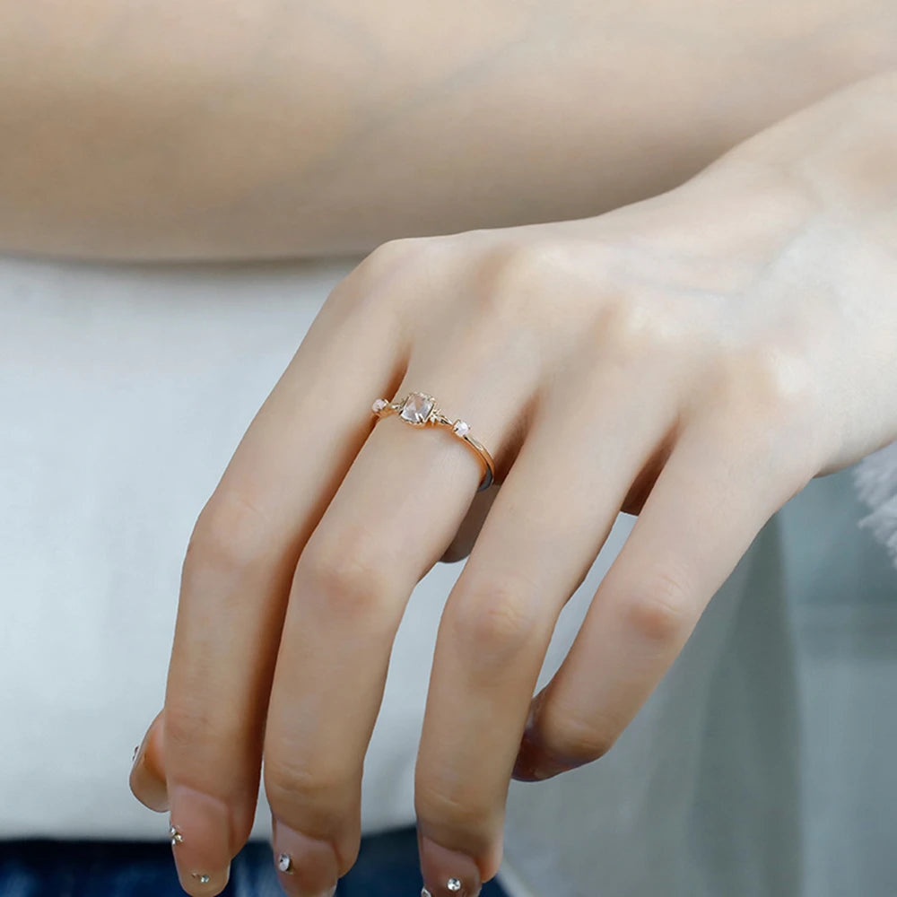 Emotional 925 Sterling Silver 14K Gold Plated Gem Stone  Geometric Square White Rock Crystal Natural Australian Opal Ring