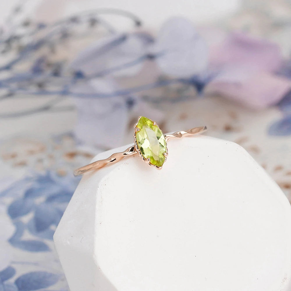 925 Sterling Silver 14K Gold Plated Natural Stone Gemstone Vintage Simplicity Drop Green Peridot Ring With Natural Stone