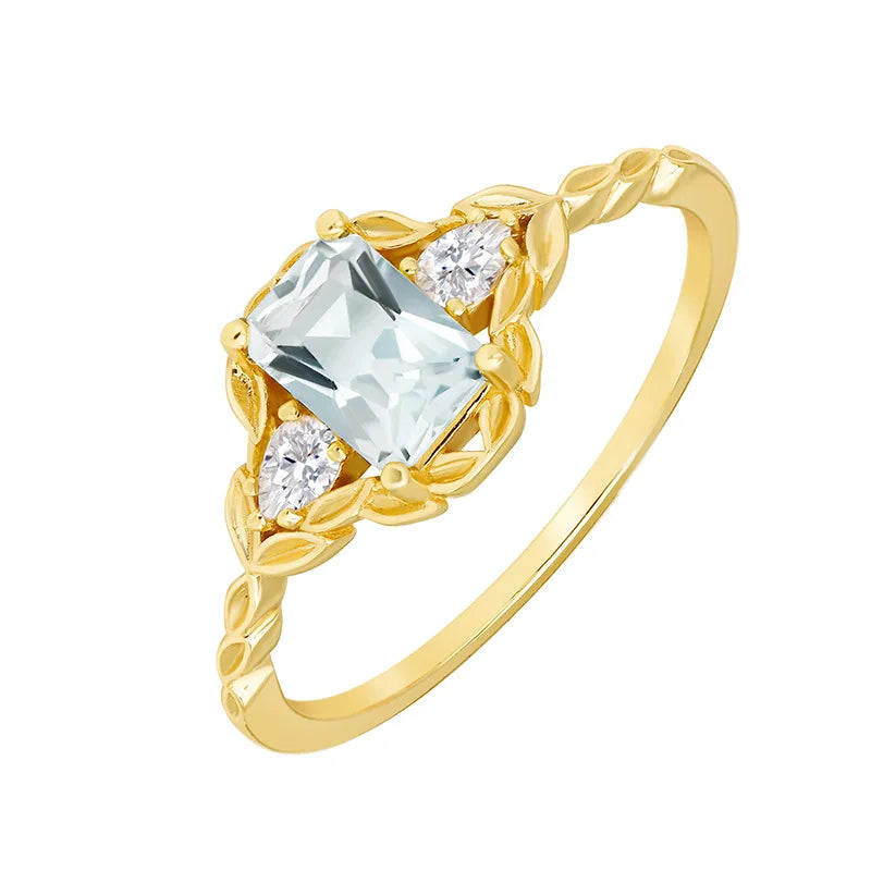 925 Sterling Silver 14K Gold Plated Gemstone Geometric Peridot Rectangular Sky Blue Topaz Quartz Natural Green Crystal Ring
