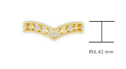 Emotional Factory 925 Sterling Silver 14K Gold Plated Gemstone Retro Hollow Zircon V Shaped Ring