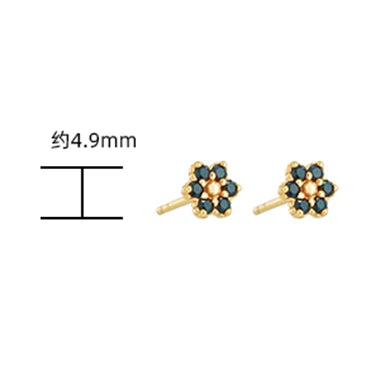 Gemstones Small Flower Twist Natural Black Onyx Earrings