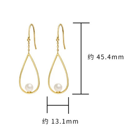 925 Sterling Silver 14K Gold Plated Gem Stone Gemstone Natural Freshwater Pearls Premium Geometric Lines Earrings