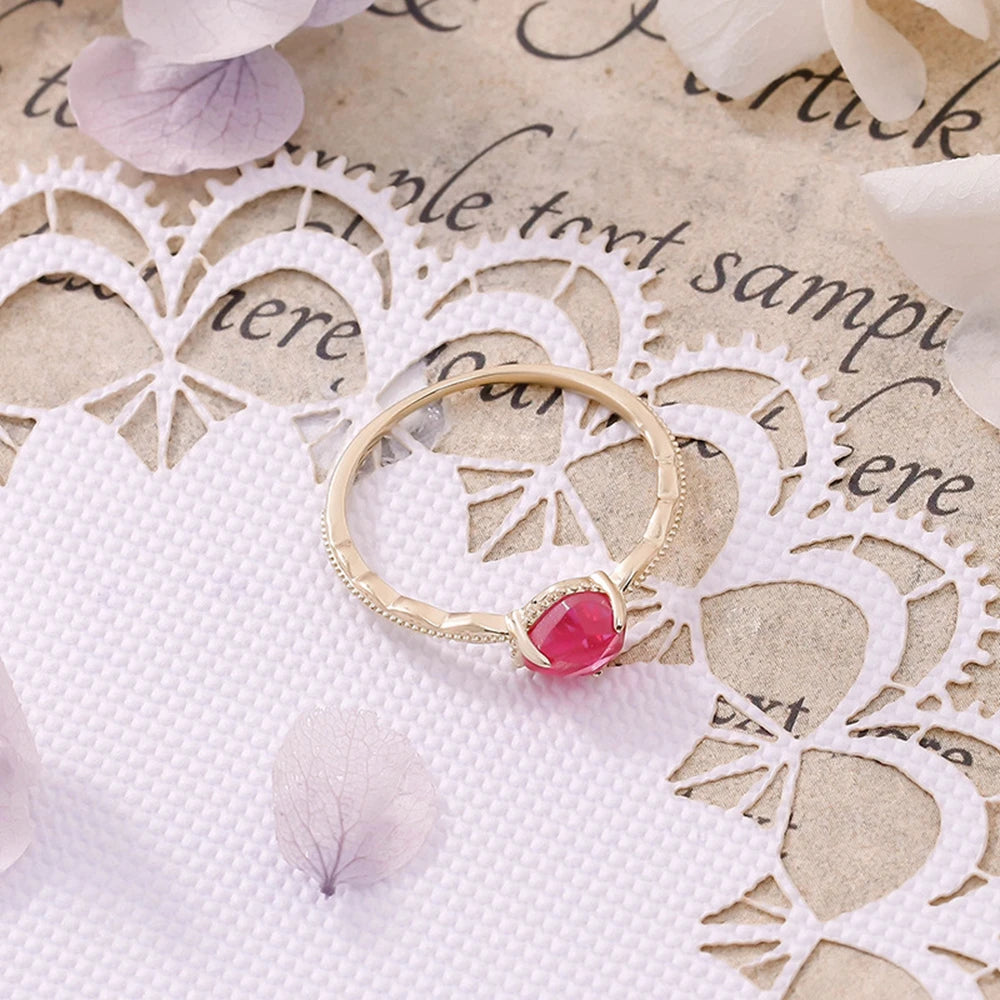 Emotional Anillos En Oro 925 Sterling Silver 14K Gold Plated Gem Stone Gemstone Irregular Rhombic Design Bead Red Corundum Ring