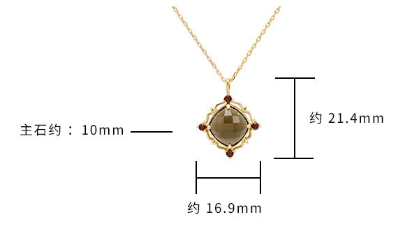 Emotional Factory 925 Sterling Silver 14K Gold Plated Gemstone Retro Geometric Circle Garnet Tea-Coloured Citrine Necklace
