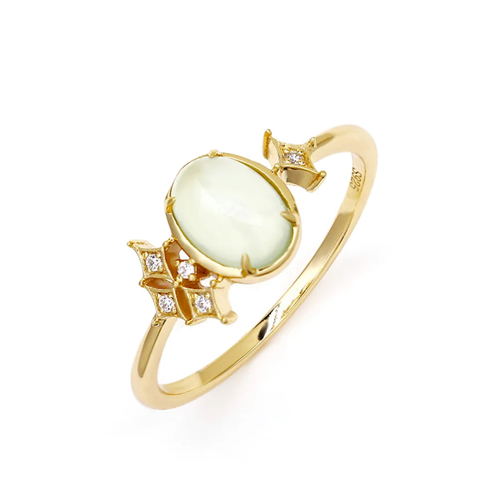Emotional Bijoux 925 Sterling Silver Gold Jewelry Gemstone Custom Birthstone Cz Moonstone Labradorite Shell Chalcedony Jade Ring