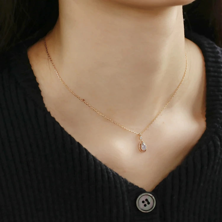 Emotional Factory 925 Sterling Silver 14K Gold Plated Gemstone Drop Zircon Labradorite Pendant Necklace