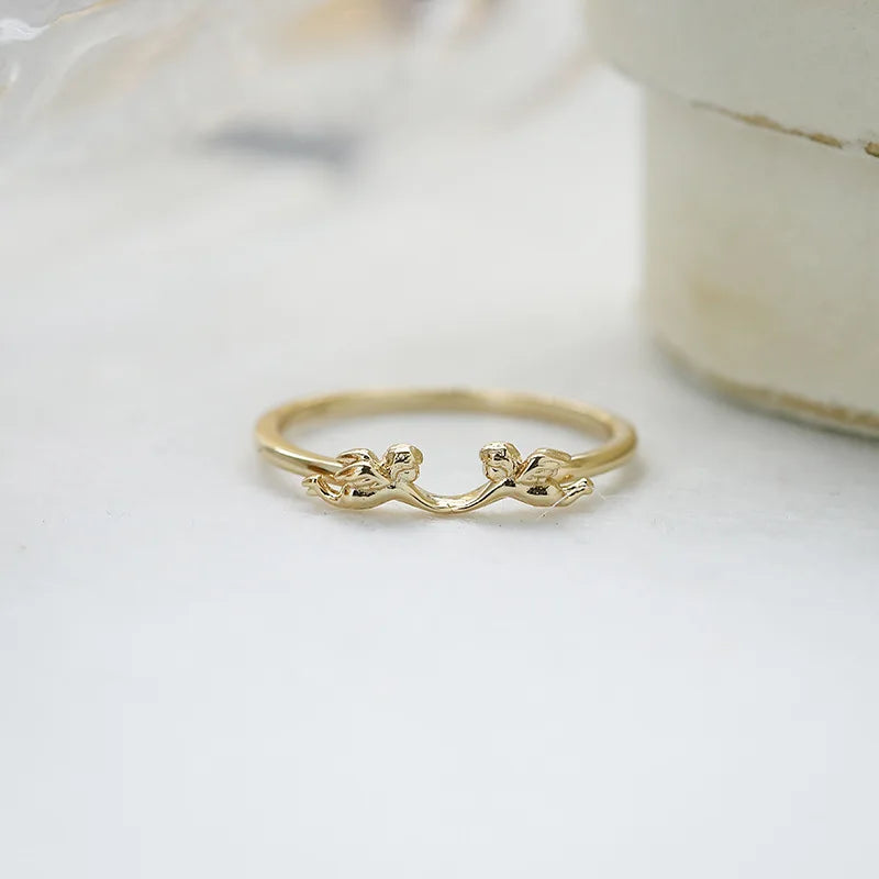 Emotional Factory 925 Sterling Silver 14K Gold Plated Gemstone Angel Heart Cloud Stacking Natural Smoky Quartz Ring