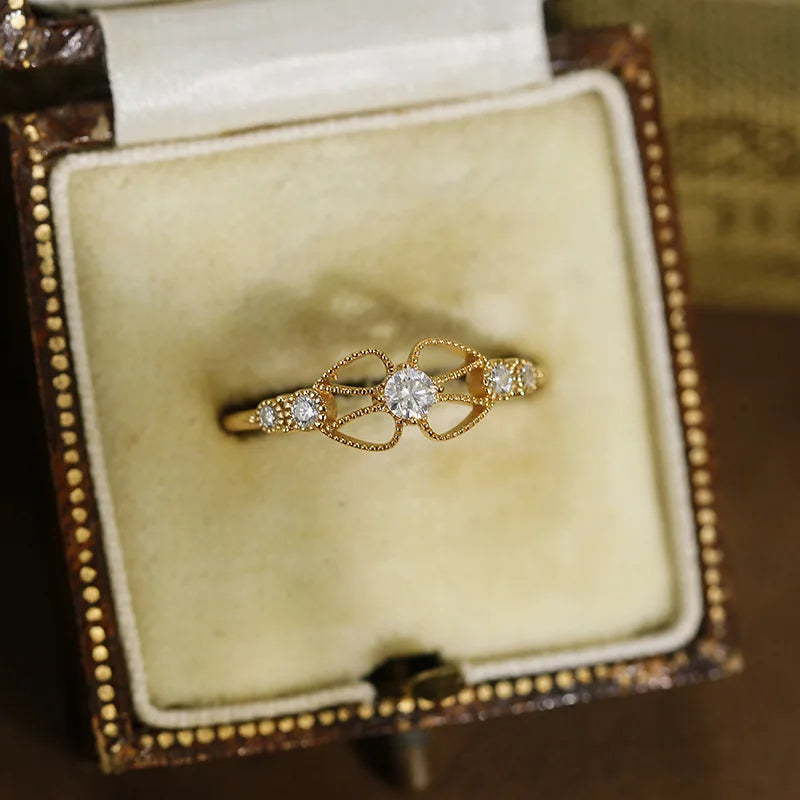 Emotional Factory 925 Sterling Silver 14K Gold Plated Gemstone Cz Zircon Moissanite Lace Hollow Ring