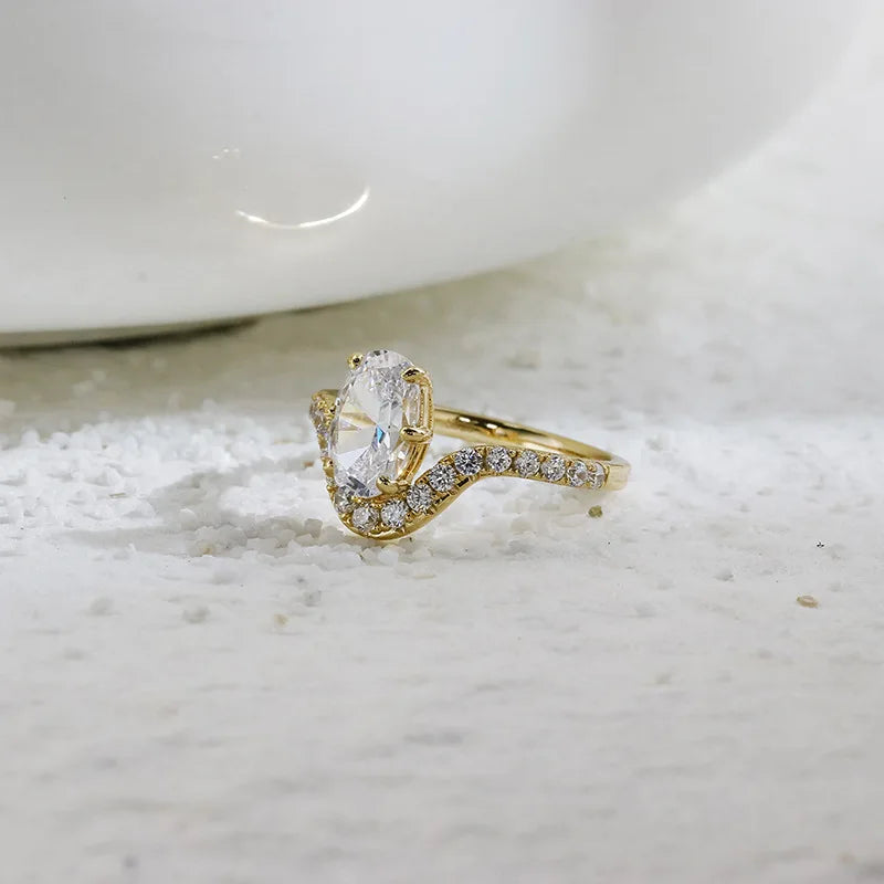 Emotional Factory 925 Sterling Silver 14K Gold Plated Gemstone Cz Zircon High-Carbon Diamonds U Shaped Ring