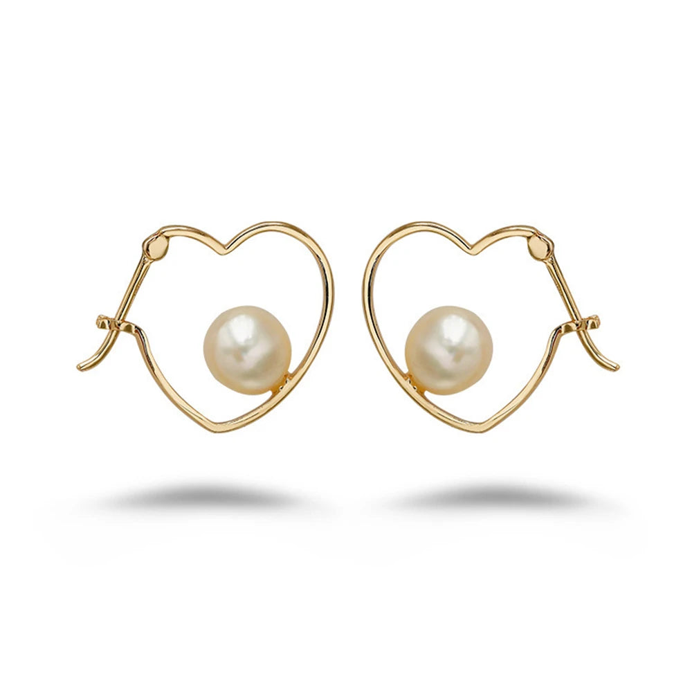 Emotional Factory 925 Sterling Silver 14K Gold Plated Gem Stone Gemstone High Class Sweetness Heart Shaped Pearl  Earrings