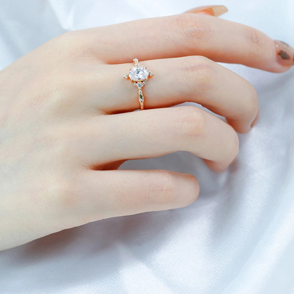 Emotional Anillos De Mujer Joyeria Plata 925 Conjunto 925 Sterling Silver 14K Gold Plated Gemstones Sun Ins  Big Zircon Ring