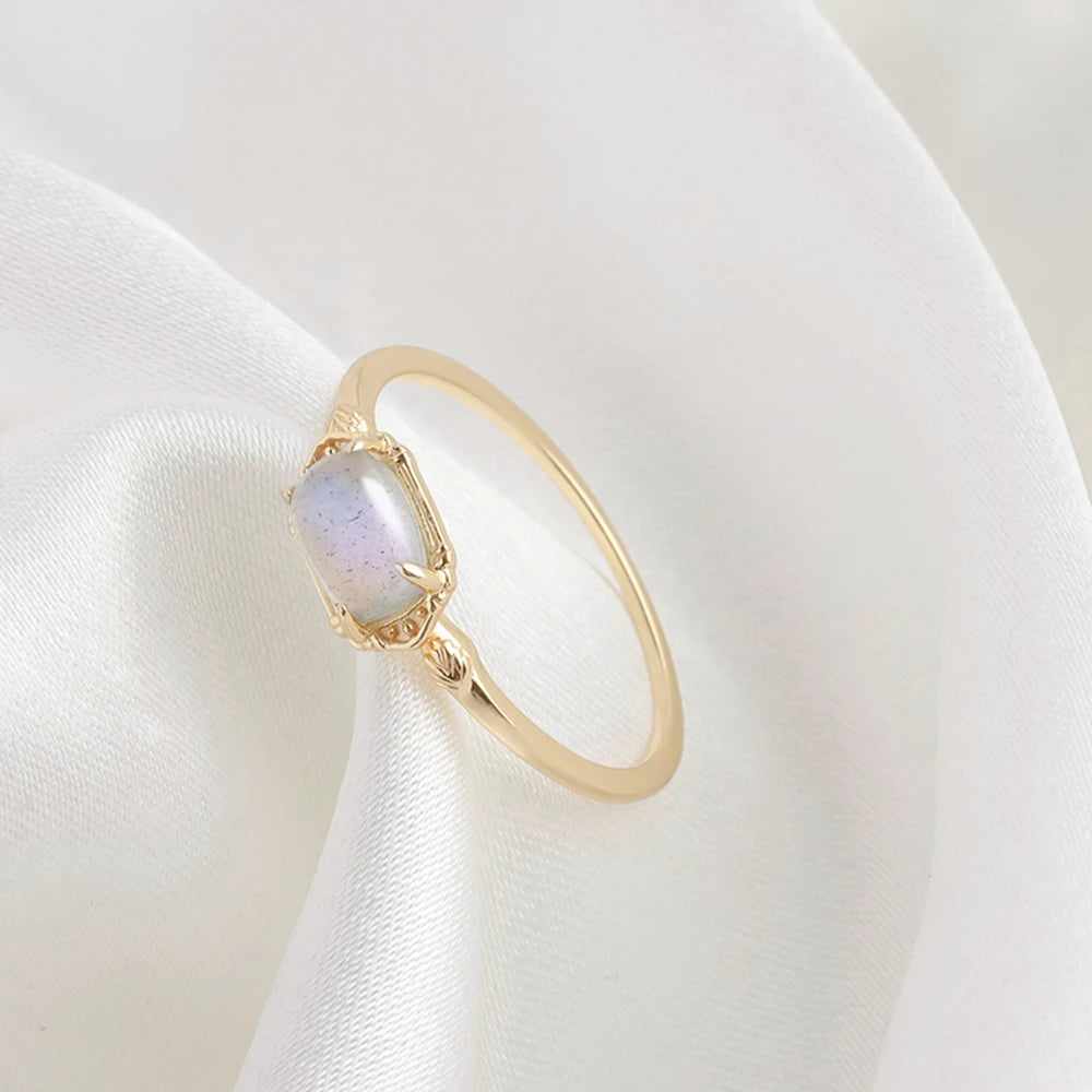 Gem Topaz Double Layer Egg Shape Natural Blue Labradorite Ring