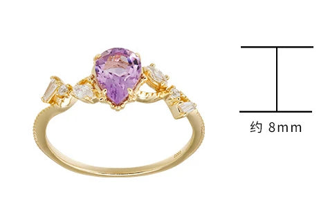Emotional Factory 925 Sterling Silver 14K Gold Plated Gemstone Cz Zircon Geometrical Natural Amethyst Ring