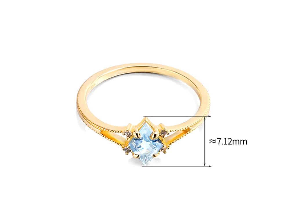 925 Sterling Silver 14K Gold Plated Gemstone Geometrical Simple Diamond Topaz Ring