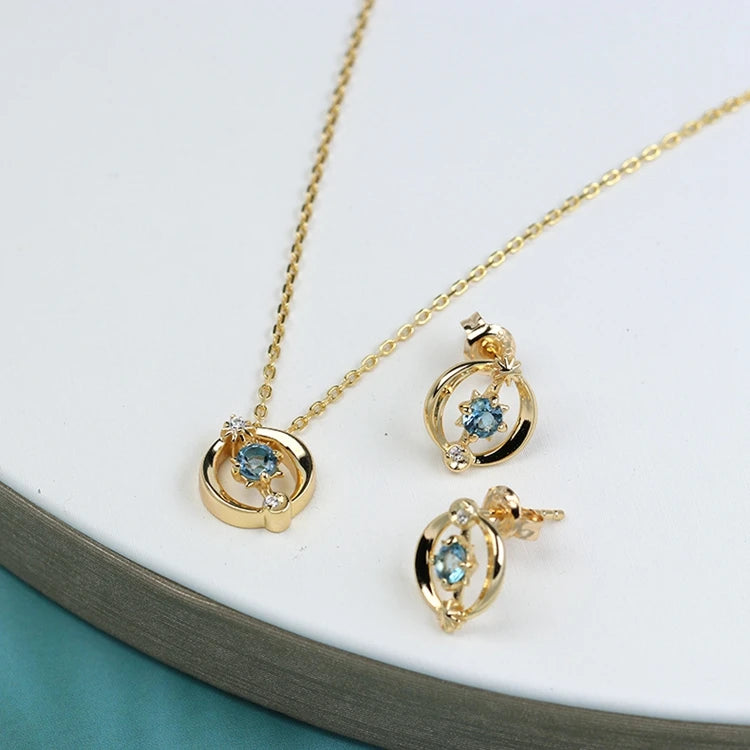 Emotional Factory 925 Sterling Silver 14K Gold Plated Gemstone Moonstone Topaz Custom Stone Necklace