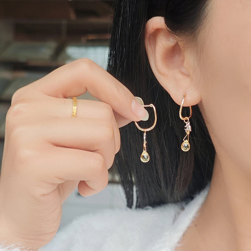 Emotional Factory 925 Sterling Silver 14K Gold Plated Gemstone Fine Jewelry Ring S-Curve Curve Wave Hoop Earrings