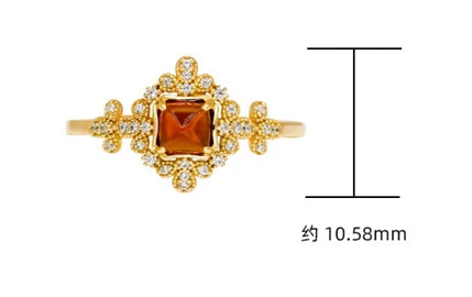 Emotional Factory 925 Sterling Silver 14K Gold Plated Gemstone Rutile Red Garnet Retro Style Zircon Ring