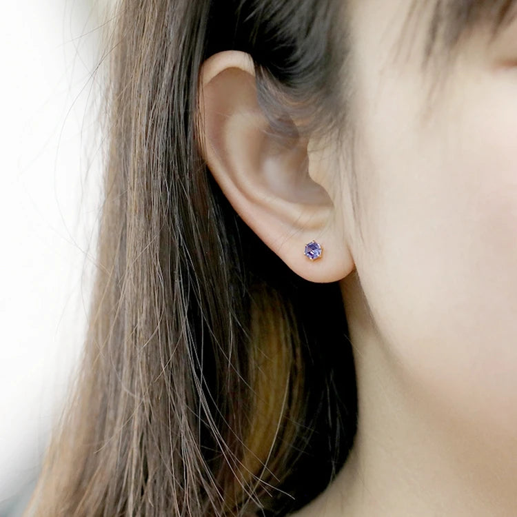 925 Sterling Silver 14K Gold Plated Gemstone Raw Hand Set Blue Topaz Natural Moonstone Tanzanite Zircon Star Stud Earrings