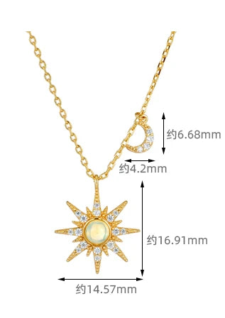 Emotional Factory Jewelry 925 Sterling Silver 14K Gold Plated Gemstone Series African Opal Gems Moon Sun Necklace