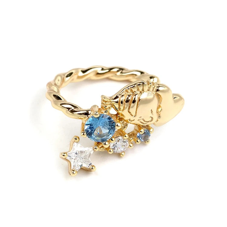 Emotional Factory 925 Sterling Silver 14K Gold Plated Gemstone Blue Spinel Small Fish Starfish Earrings