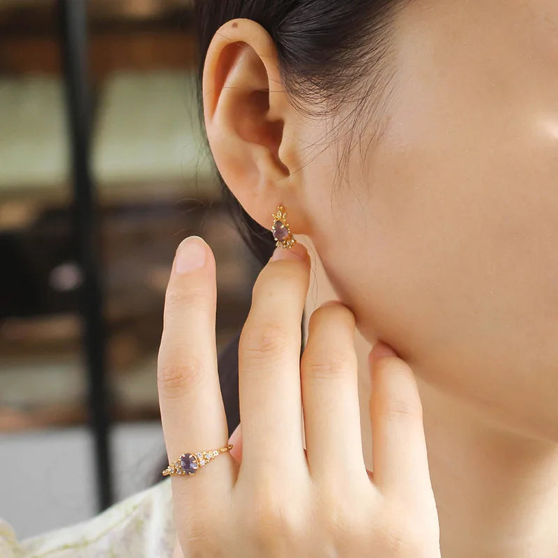 Emotional Factory 925 Sterling Silver 14K Gold Plated Gemstone Cz Zircon Labradorite Cordierite Iolite Dichroite Ring